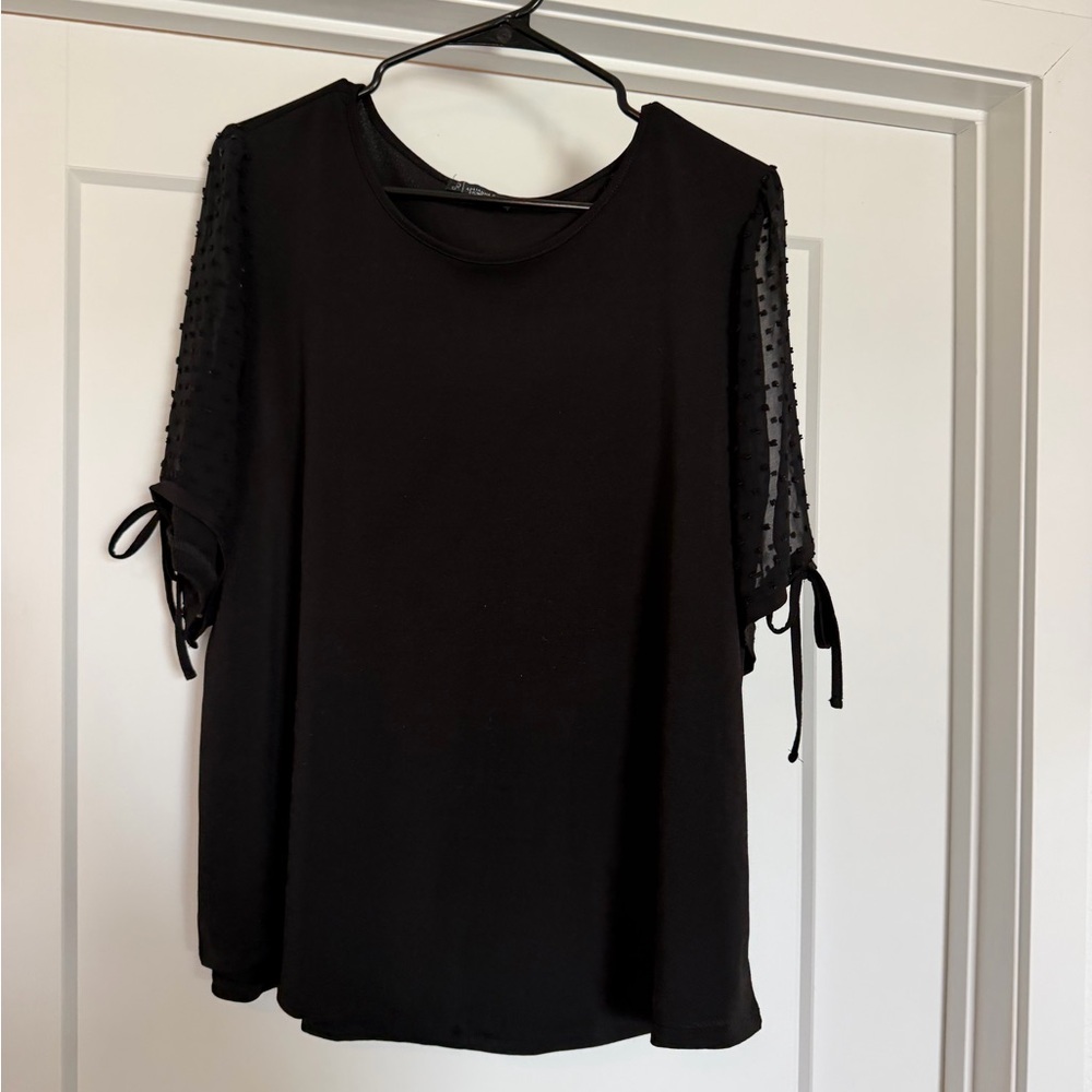 Elegant Black Women's Top with Sheer Sleeves
